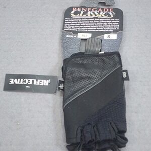 Renegade Classics Fingerless Gloves Black Leather Reflective RC7 Unisex Small